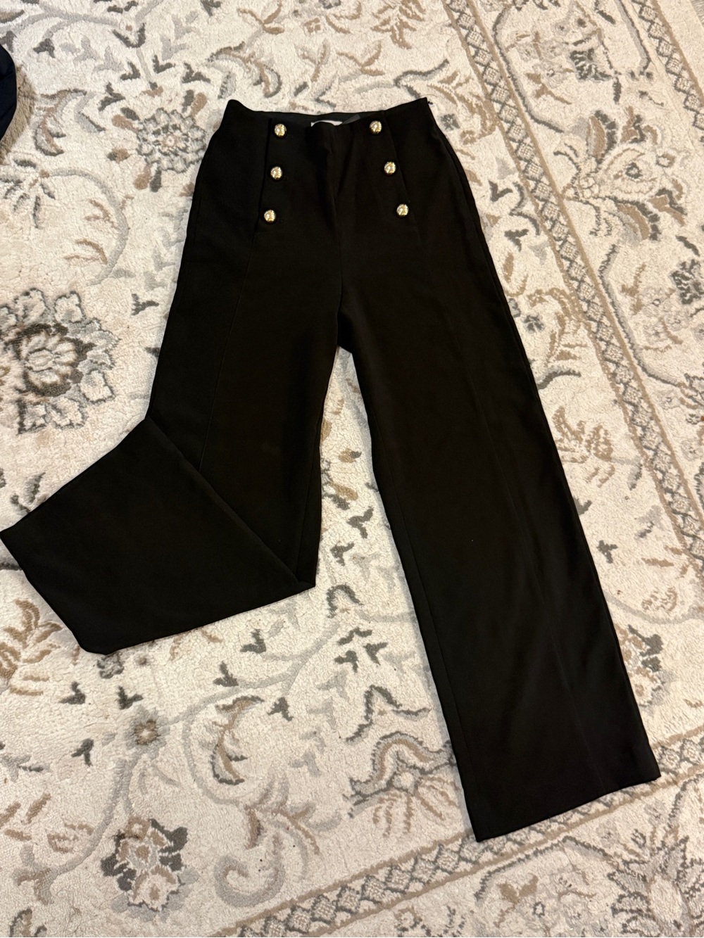 H&M Black Wide-Leg Dress Pants with Gold Buttons